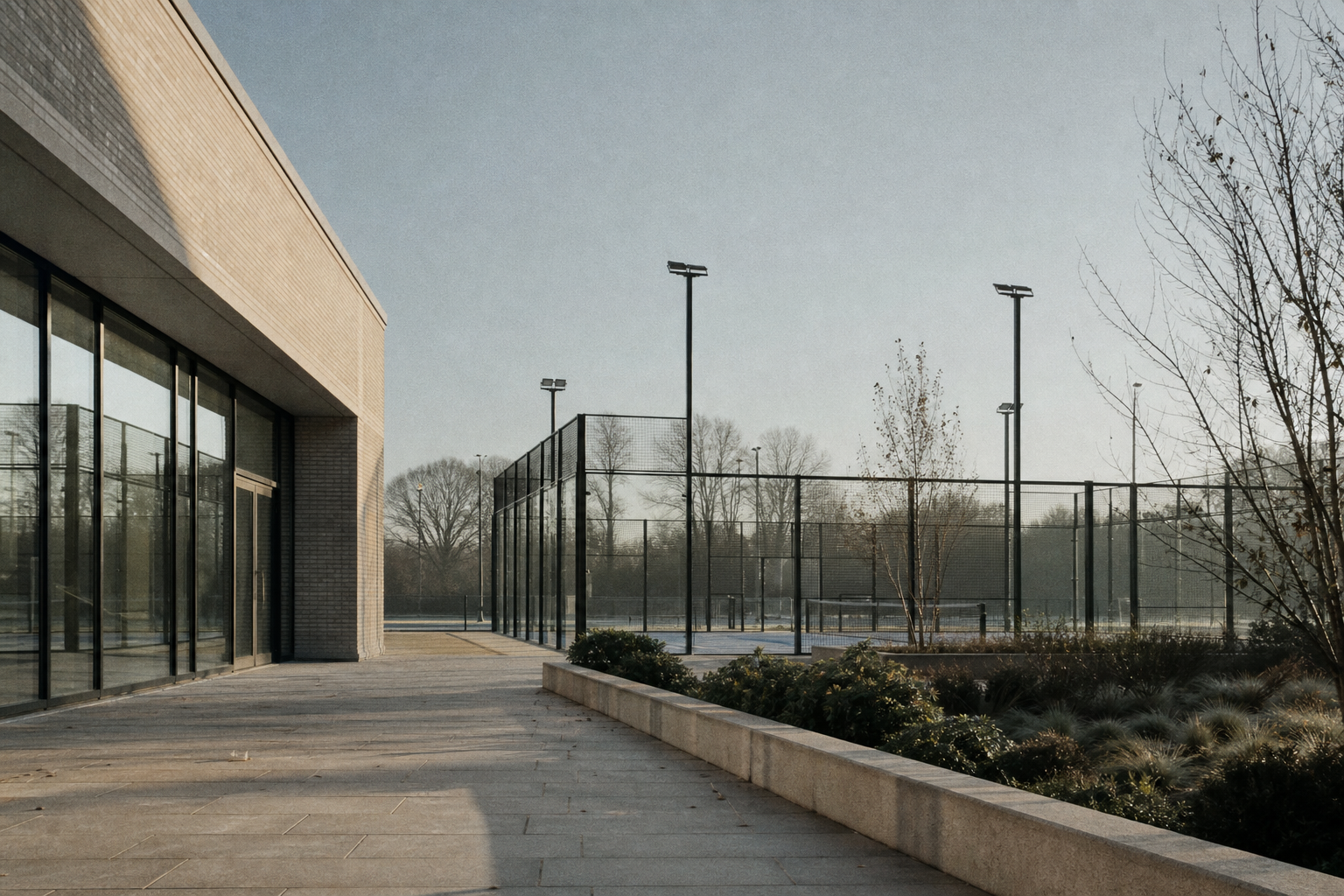 School or leisure building with a new outdoor padel court